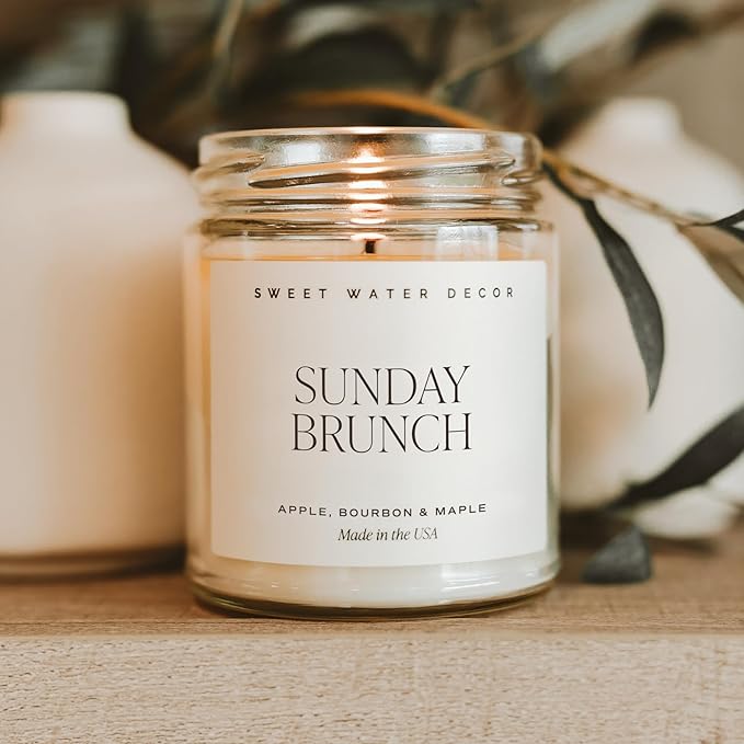 Sweet Water Decor Sunday Brunch Candle - Soy Apple, Bourbon, and Maple Candles for Home - 9oz Clear Jar + Gold Lid, 40+ Hour Burn Time, Made in The USA - Summer Candle - Bloomnest