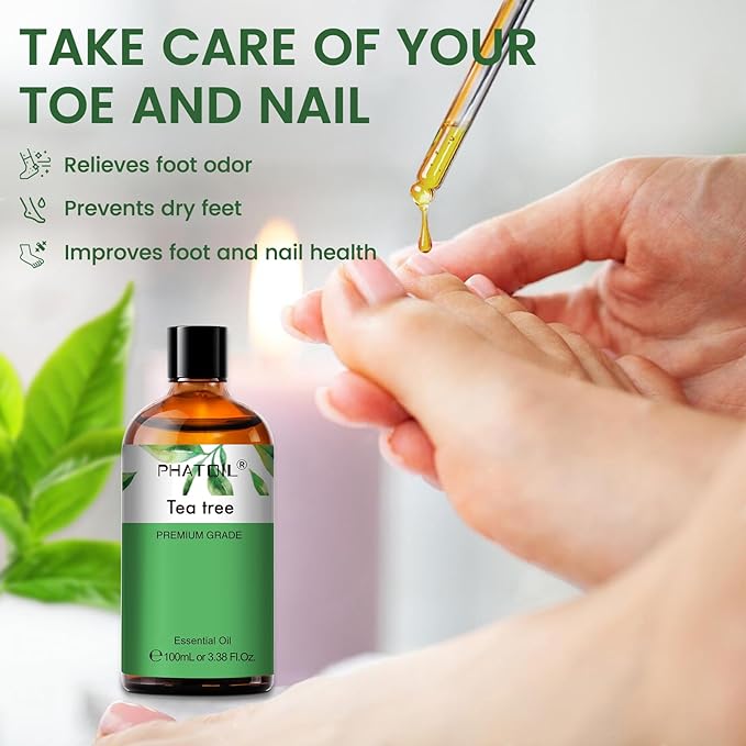 PHATOIL Pure Tea Tree Essential Oil, 100% Pure Therapeutic Grade Premium Oil for Hair Care, Nail Care, Skin Care, Aromatherapy 3.38Fl Oz - Bloomnest