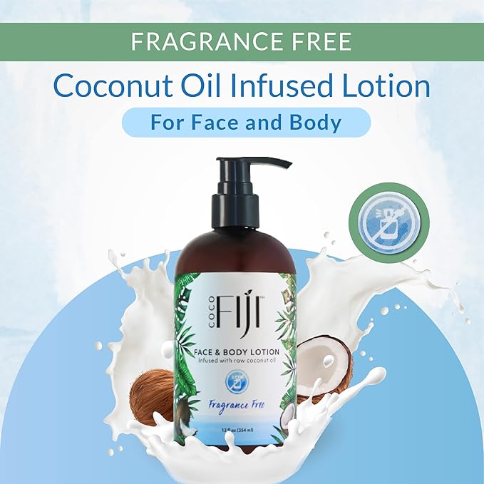 Coco Fiji Face & Body Lotion Infused With Coconut Oil | Lotion for Dry Skin | Moisturizer Face Cream & Massage Lotion for Women & Men | Fragrance Free 12 oz, Pack of 1 - Bloomnest