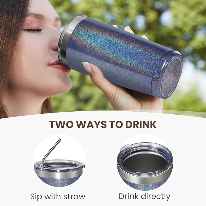 MEWAY 20oz Tumbler 12 Pack Double Wall Vacuum Insulated Travel Glitter Mug Bulk, Stainless Steel Tumblers with Lid and Straw, Powder Coated Coffee Cups for Woman(Rainbow Navy,Set of 12) - Bloomnest