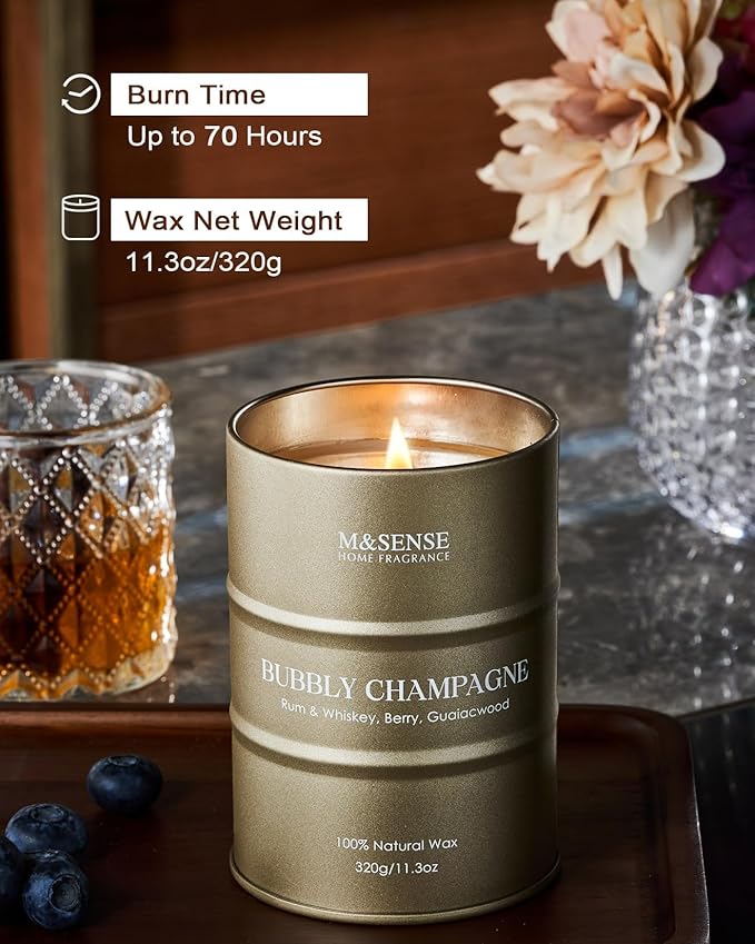 M&SENSE Bubbly Champagne Scented Candles - Home & Gift, Natural Soy, 70 Hour Burn Time, 11.3 oz - Bloomnest