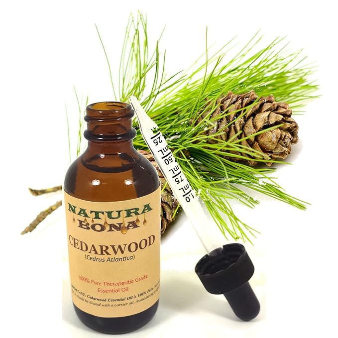 Pure Cedarwood Essential Oil 2 OZ / 60 ML in Amber Glass Graduated Dropper Bottle. Premium Therapeutic Grade Texas Cedarwood Oil. Use in Diffuser, Aromatherapy. Natura+Bona%C2%AE