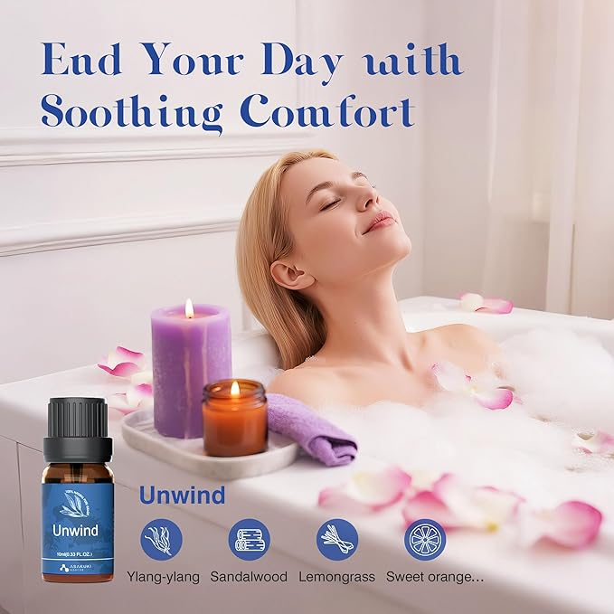 ASAKUKI Essential Oils, Essential Oil Blends Set for Diffusers, Humidifiers, Candle Making, Aromatherapy-Breathe, Uplift, Sensual, Rest, Unwind, Balance, 6 * 10ml - Bloomnest
