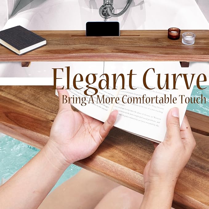 Premium Acacia Wood Bathtub Tray Caddy with Adjustable Legs, Minimalistic Design Bath Tray for Tub, Bathtub Accessories, Fit Standard and Against Wall Bath Tubs, Gift Idea for Women - Bloomnest