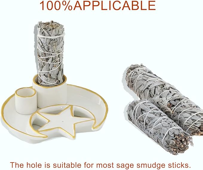 Incense Holder,4 in 1 Palo Santo Holder for Burning Sage and Sticks,5.9" Ceramic Incense Burner,White Candle Holder Ash Catcher Tray for Meditation Home Zen Decor Gift - Bloomnest