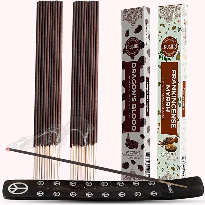 Trumiri Incense Sticks - Combo Pack of 40 Insence-Sticks - 20 Dragons Blood + 20 Frankincense Myrrh - Insenses - Insents - Incents - Inscense - Incence - Incienso - All Natural Incense Sticks TRUMIRI