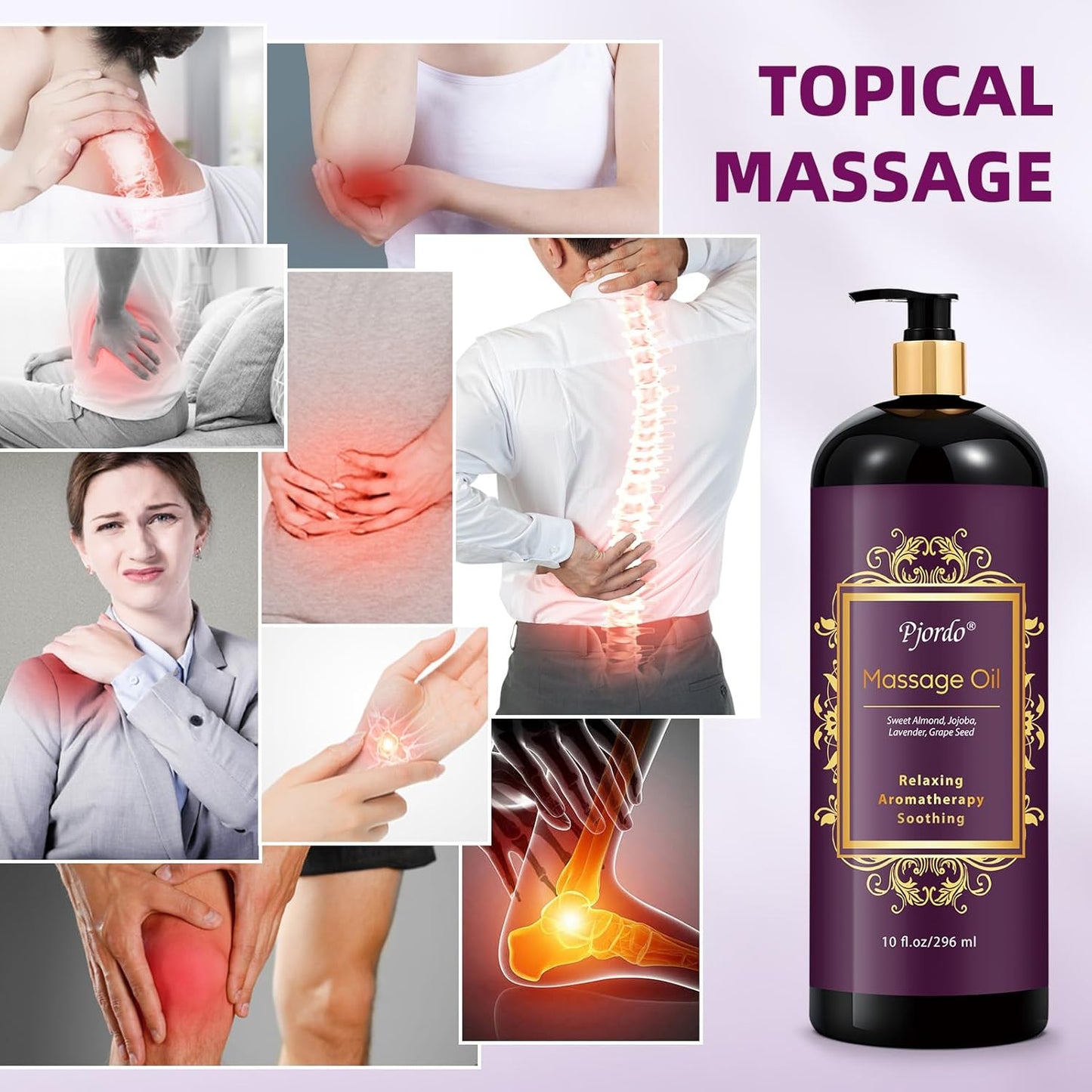 Aromatherapy Lavender Massage Oil, Massage Oil for Massage Therapy, Calming, Soothing, Relaxing, Spa Gifts for Him Her, 10 Fl Oz