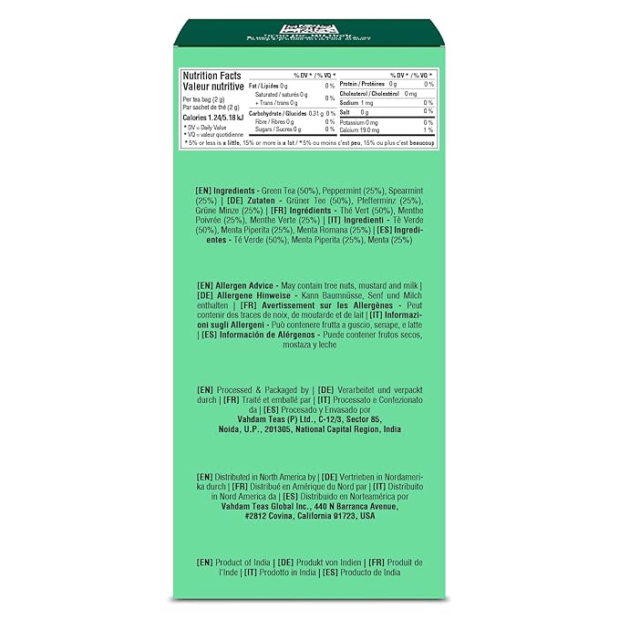 VAHDAM, Mint Green Tea Bags (100 Count) 100% Pure Leaf Tea, High Grown, Low Caffeine, Non GMO, Gluten Free | Plant-Based Pyramid Tea Bags | Direct from Source - Bloomnest