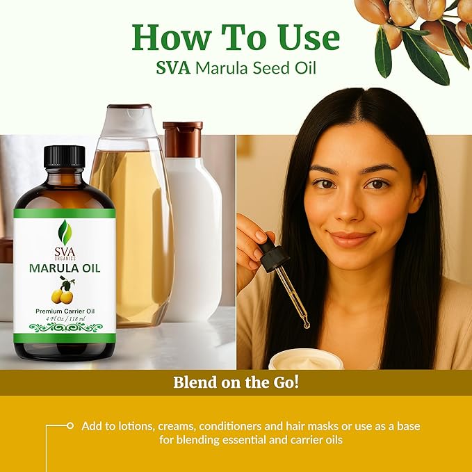 SVA Organic Marula Seed Oil - 4 Fl Oz - 100% Natural Cold Pressed Virgin Marula Oil Organic - for Face, Skin Care, Hair Care, Scalp Massage & Body Massage – Unrefined Carrier Oil with Dropper - Bloomnest