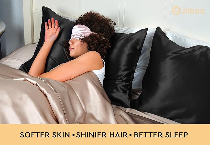 100% Mulberry Silk Pillowcase for Hair and Skin, 22 Momme Pure Natural Silk Pillow Case Both Sided with Zipper, Pillow Cover for Women Mom Men (Black, Standard 20''×26'', 1 Pack) - Bloomnest
