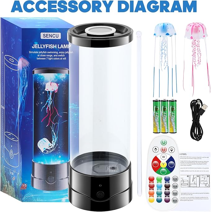 SENCU Jellyfish Lamp 17 Color Changing Remote Jellyfish Night Light LED Mood Lamp Home Decor for Room Office Night Light Ideal Gift for Kids Adults - Bloomnest