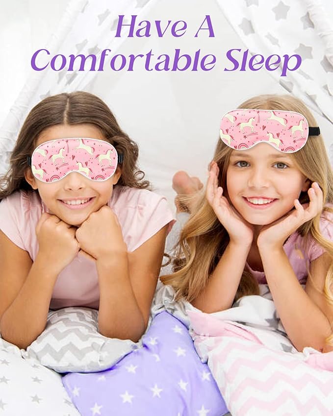 Sleep Mask for Kids - Cute Kawaii Cartoon Silk Sleeping Mask with Adjustable Strap Soft Smooth Light Eye Mask for Sleeping Silk Kids Eye Cover for Boys Girls Teens, PK Heart Unicorn - Bloomnest