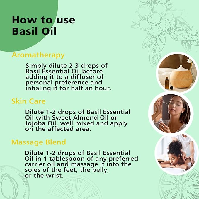 Basil Essential Oil 1 Oz – 100% Pure Natural Basil Oil for Diffuser, Skin, Massage & DIY, Fresh Herbaceous Aroma - Bloomnest