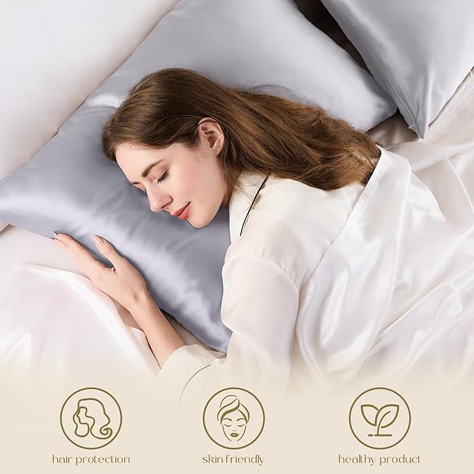 ZIMASILK 100% Pure Mulberry Silk Pillowcase for Hair and Skin Health,Soft and Smooth,Both Sides Premium Grade 6A Silk,600 Thread Count,with Hidden Zipper,1pc (King 20''x36'',Silver Grey) - Bloomnest