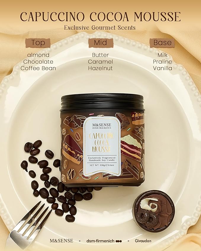 M&SENSE Coffee Candles Cappuccino Cocoa Scented, Soy Based Wax 11.6oz 70 Hours Non Toxic Slow Burn, Double Wick Highly Scented Chocolate Candles for Relaxation, Holiday Gifts for Coffee Lover - Bloomnest