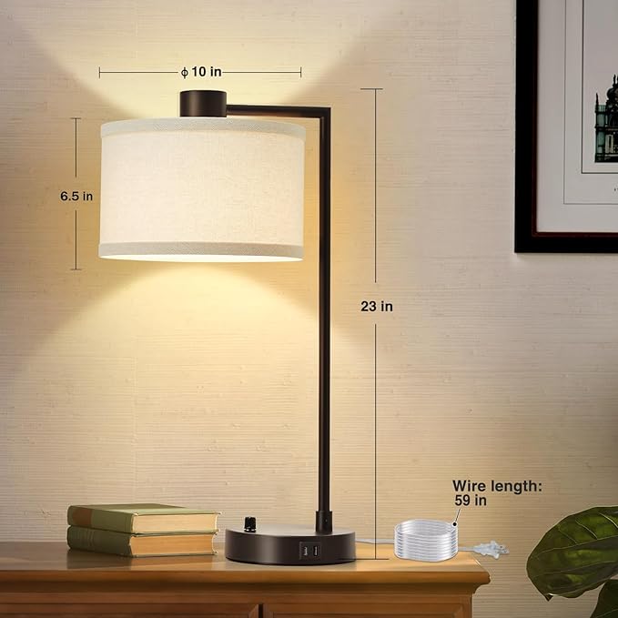 Luvkczc Table Lamp for Bedroom Set of 2 with USB C+A Ports - Fully Stepless Dimmable Bedside Lamp with Linen Lampshade - Contemporary Lamp for Living Room Reading Office, 2 Bulbs Included (Red Brown) - Bloomnest