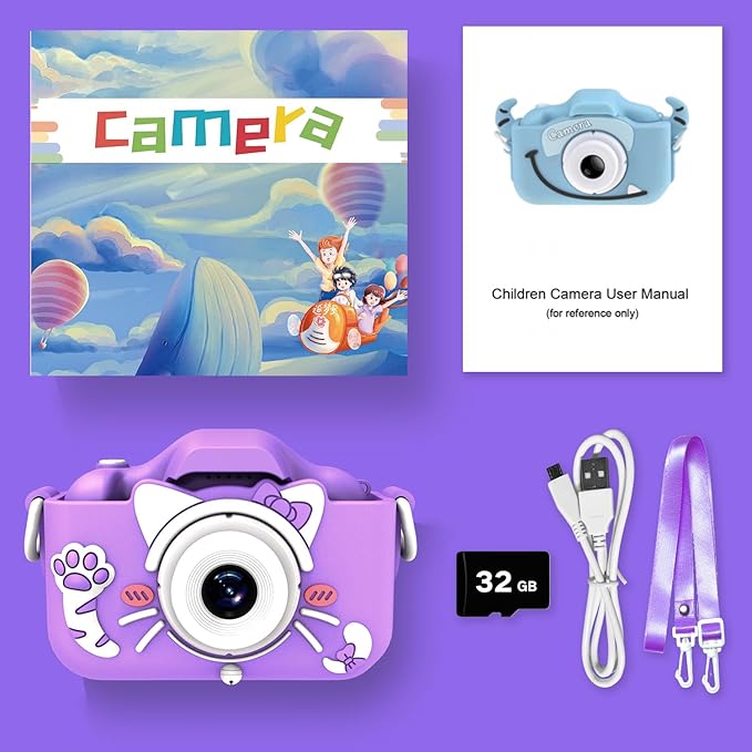Goopow Kids Camera Toys for 3-8 Year Old Girls Boys,Children Digital Video Camcorder Camera with Cartoon Soft Cover, Best Chritmas Birthday Festival Gift for Kids - 32G SD Card Included - Bloomnest
