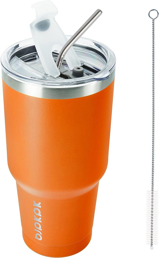 BJPKPK Insulated Tumbler with Clear Flip Lid and Straw, Reusable Stainless Steel Insulated Travel Cup,Orange,30oz - Bloomnest