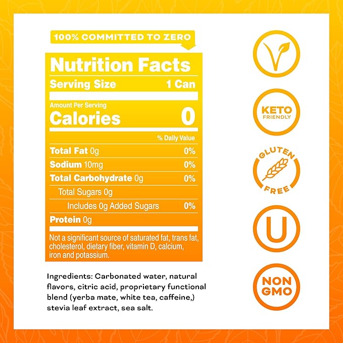 Yerbaé Energy Beverage, Mango Passion Fruit, 120mg Caffeine. No Sugar/Calories/Carbs, Energized by Yerba Mate, Plant-Based, Healthy Alternative to Sugary Drinks, Pack of 12, 12oz cans - Bloomnest