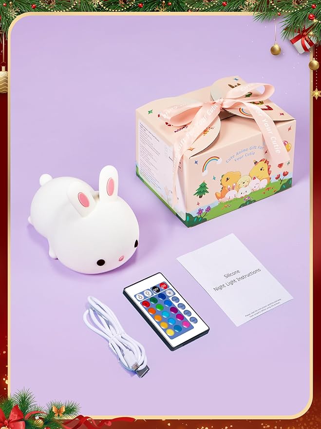 【Gifts Package】 Bunny Night Light for Kids Lamp, 16 Colors & Remote Rechargeable Kids Night Lights for Bedroom, Cute Gifts for Girls Gifts for Women - Bloomnest