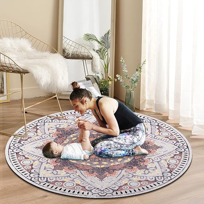 Knsbk Large Round Yoga Mat 4.6'X3.5mm for Exercise Premium Extra Thick, Ultra Comfortable, Non Slip, Meditation Mat - Bloomnest