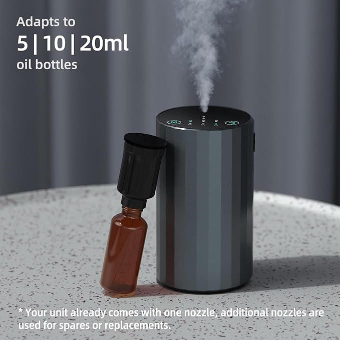 Waterless Essential Oil Diffuser Aromatherapy Scent Diffusers for Home Large Room, Bedroom, Car, Office, Desk, Battery Operated Mini Portable Air Freshener (Grey) - Bloomnest