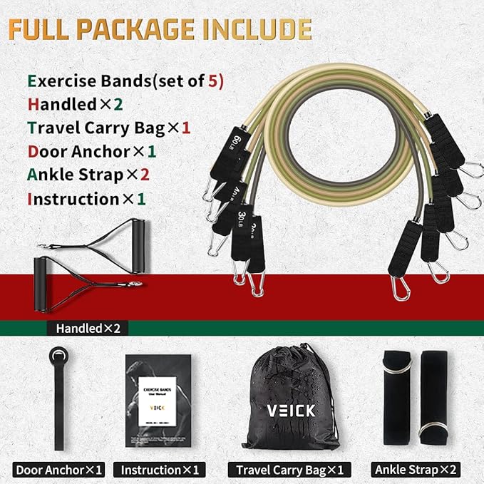 VEICK Resistance Bands, Exercise Bands, Workout Bands, Resistance Bands for Working Out with Handles for Men and Women, Exercising Bands for Fitness Weights Work Out at Home - Bloomnest
