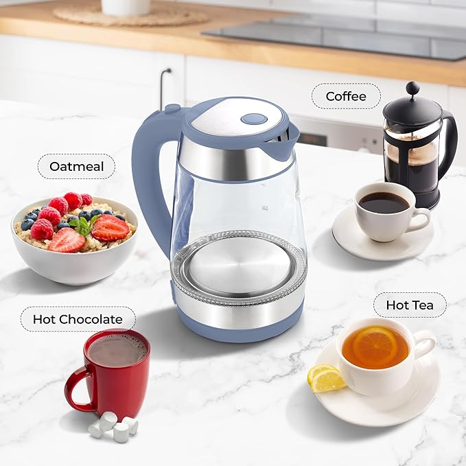 Zulay Kitchen Fast Boiling Electric Water Kettle - 1.7L, 1500W, Auto Shut-Off for Overboil & Boil Dry Protection, Cool-Touch Handle, 360° Base - Rapid Teapot Boiler For Coffee & Tea - Blue - Bloomnest