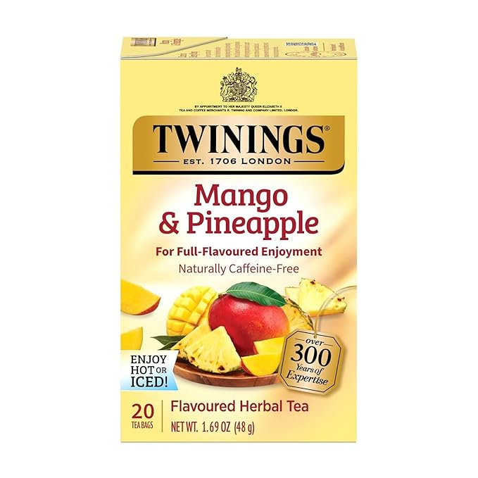 Twinings Mango & Pineapple Herbal Tea Individually Wrapped Bags, 20 Count (Pack of 1), Naturally Caffeine-Free, Enjoy Hot or Iced, 20 Teabags - Bloomnest