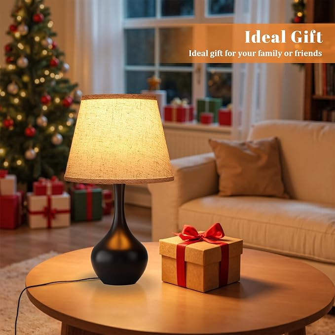 Seealle Touch Table Lamps for Bedroom Set of 2,3-Way Dimmable Small Bedside Lamps for Night Stands with Wires, Black Desk Lamps for Kids Room,Office,Living Room, End Table(LED Bulbs Included) - Bloomnest