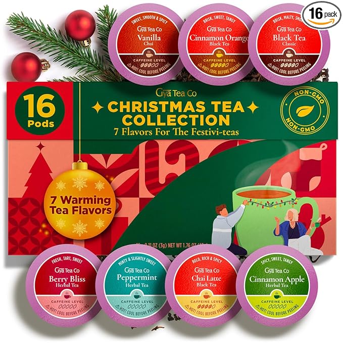 Gya Tea Co Christmas Tea Pod Collection Gift Set (16 Count) - Different Flavors Assorted Variety Pack - Bloomnest