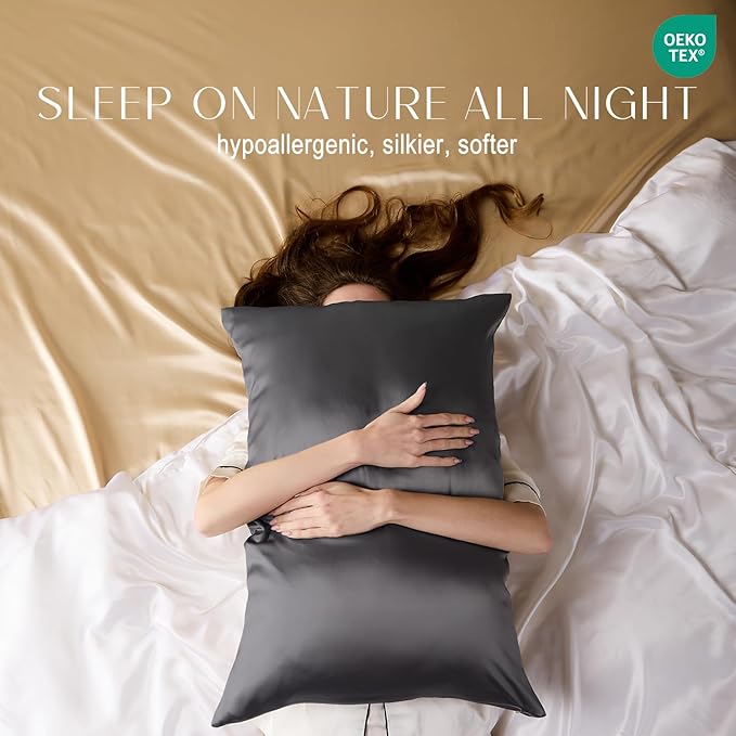 ZIMASILK 100% Pure Mulberry Silk Pillowcase for Hair and Skin Health,Soft and Smooth,Both Sides Premium Grade 6A Silk,600 Thread Count,with Hidden Zipper,1pc(Standard 20''x26'',Dark Gray) - Bloomnest