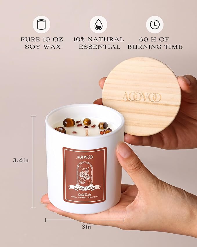 AOOVOO Nutmeg Beans Scented Candles for Women - Aromatherapy Candle with Crystals Inside, 10oz Soy Candles for Home Scented, Birthday Gifts Christmas Candle for Women Mom - Bloomnest