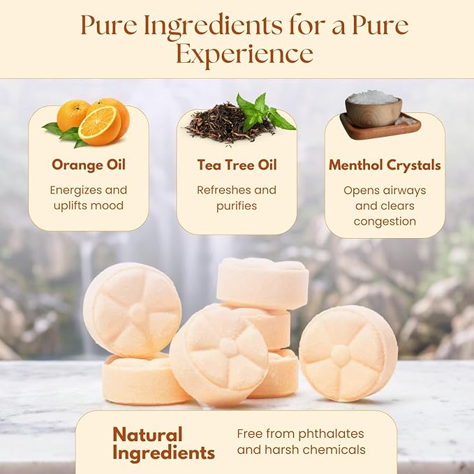 TLG Refresh Shower Steamers Aromatherapy 7 Pack – USA Made with Extra Menthol and Orange & Tea Tree Essential Oils – Shower Bomb for Relaxation, Citrus Shower Tablets – Gift for Men & Women - Bloomnest