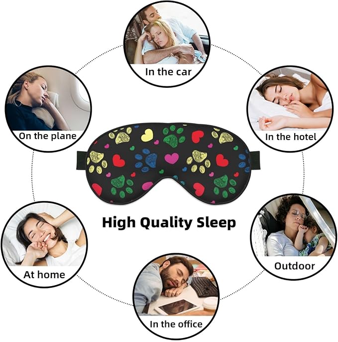 Sleep Eye Mask Colorful Hearts Animal Paw Sleep Mask for Women Men Comfortable Eye Mask with Adjustable Strap Soft Eye Cover Blindfold for Travel Yoga Nap Shift Work - Bloomnest