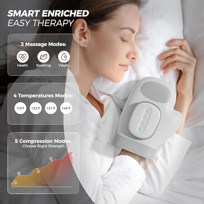 WUX Hand Massager with Heat Compression Relief, 3 Massage 4 Temperatures 5 Compression Models Therapy, Helps Soothe Hand Fatigue, Carpal Tunnel and Arthritis Discomfort, Ideal Gift for Women, Men - Bloomnest
