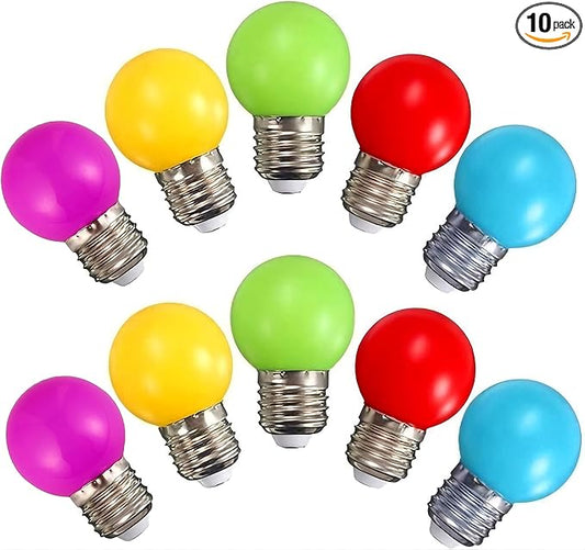 LED Colored Light Bulbs, E27 Small Light Bulb, G45 1W LED Bulb, Purple Yellow Green Red Blue for Bedroom Wedding Halloween Christmas Party Bar Mood Decoration,10 Pack - Bloomnest