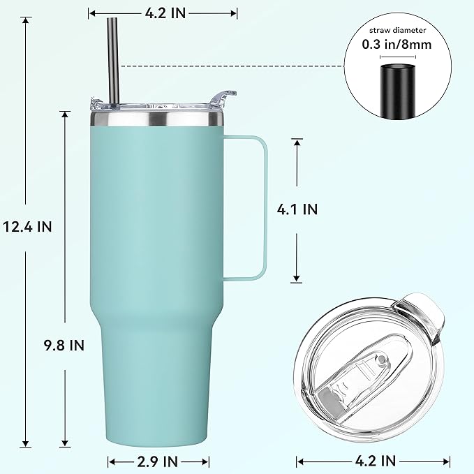 HASLE OUTFITTERS 40 oz Stainless Steel Tumbler with Handle, Vacuum Insulated Tumblers Bulk, Reusable Double Wall Travel Coffee Mug, Durable Powder Coated Water Bottles(Mint Green, 8) - Bloomnest
