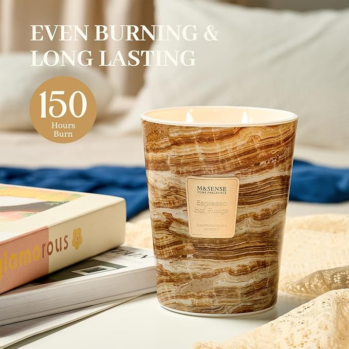 M&SENSE EspressHotFudge Scented Candles for Home, 3-Wick Highly Scented Jar Candles, Extra Large Candle 35 Oz 150 Hours Long Lasting Burning, Relaxing Aromatherapy Candle for Stress Relief, Meditation - Bloomnest