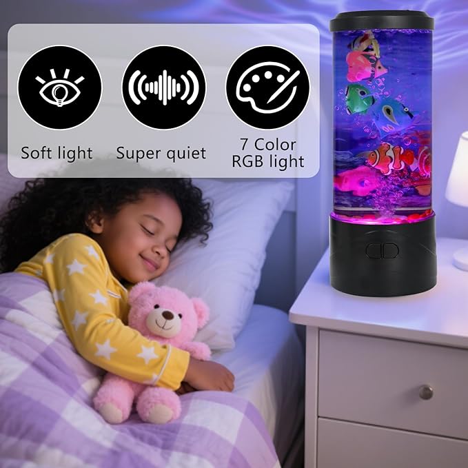 Toycol Bubble Fish Lamp – 7 Changing Colors LED Ocean Night Light, Lamp with 7 Fake Fish & USB Powered, Ideal Decor for Home and Office & Excellent Gift for Kids and Adults - Bloomnest