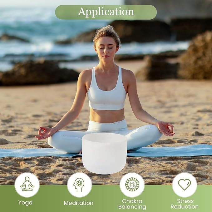432HZ 10 Inchs Frosted Crystal Singing Bowl Set for Meditation Healing Yoga Chakra Quartz Crystal Sound Bowls with Heavy Duty Carry Case and Rubber Mallet,Suede Striker,O-rings - Bloomnest