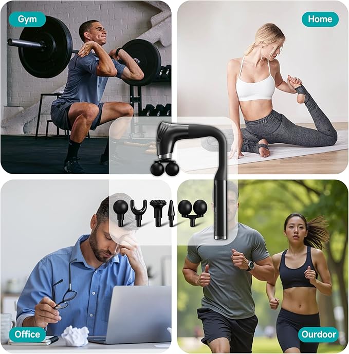 Double-Headed Elbow Massage Gun, Percussion Muscle Massager, Suitable For Sore Muscles In The Back, Shoulders, Waist And Legs, Detachable Extended Handle, 12-Speed Adjustable, 5 Heads Are Replaceable - Bloomnest