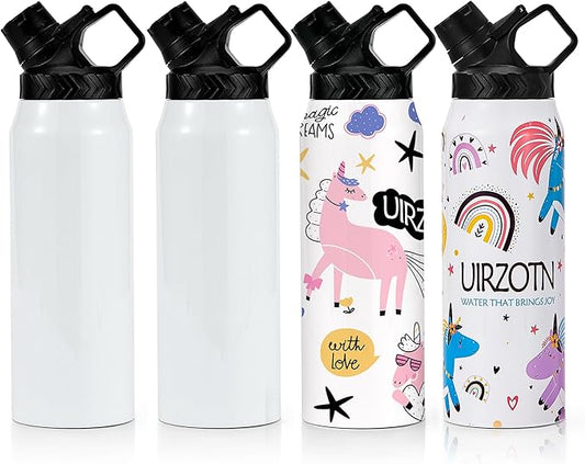 4 Pack 32 OZ Sublimation Water Bottle Blanks in Bulk, Stainless Steel Insulated Sports Tumbler Cups with Polymer Coating for Heat Transfer, With Lid, Coaster, Keepsake Box, Sublimation Paper - Bloomnest