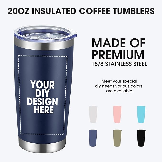 Personalized Custom Tumbler Print in USA 20oz Stainless Steel Coffee Cup with Lid & Straw Double Wall Insulated Tumbler with Colorful Text Logo Photo - Bloomnest