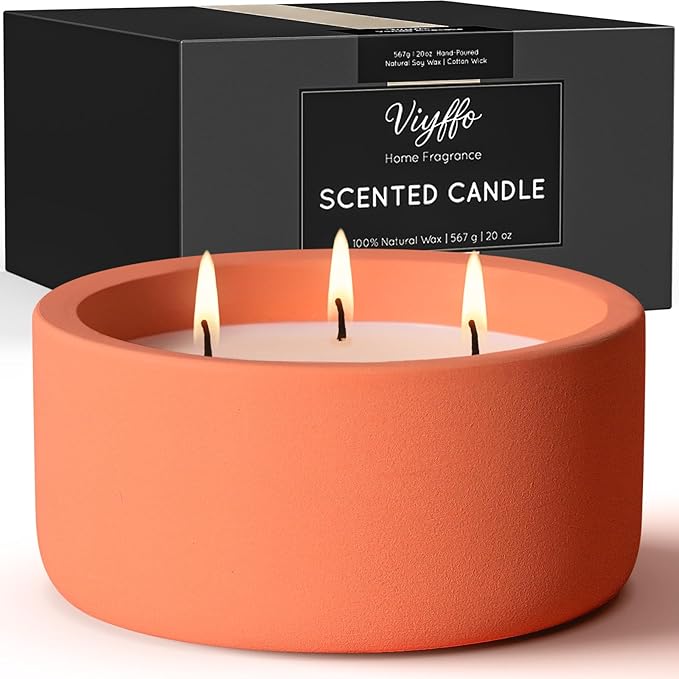 Viyffo Fall Candles - Pumpkin Spice, 3 Wick Large Scented Candle, 20oz Soy Candles for Women & Men, Non Toxic Aromatherapy Candle, Ceramic Velas Perfect for Autumn Home Decor & Gift - Bloomnest