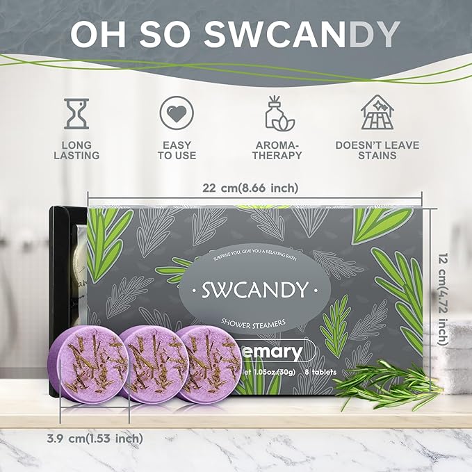 Shower Steamers Aromatherapy Birthday Gifts for Women Travel Essentials, 8 Pcs Rosemary, Bath Bombs Shower Bombs with Natural Essential Oils, Relaxation Home SPA - Bloomnest
