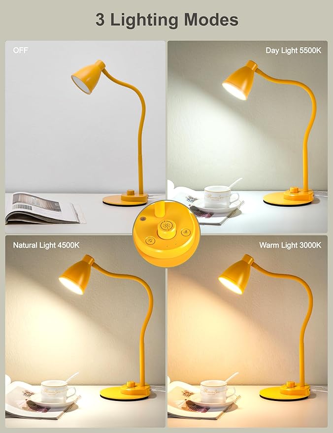 BOHON LED Desk Lamp with USB Charging Port, 3 Color Modes Fully Dimmable Reading Lamp, Auto Dimming Task Lamp, Flexible Gooseneck Table Light for Home Office Dorm Bedside, Bright Yellow - Bloomnest