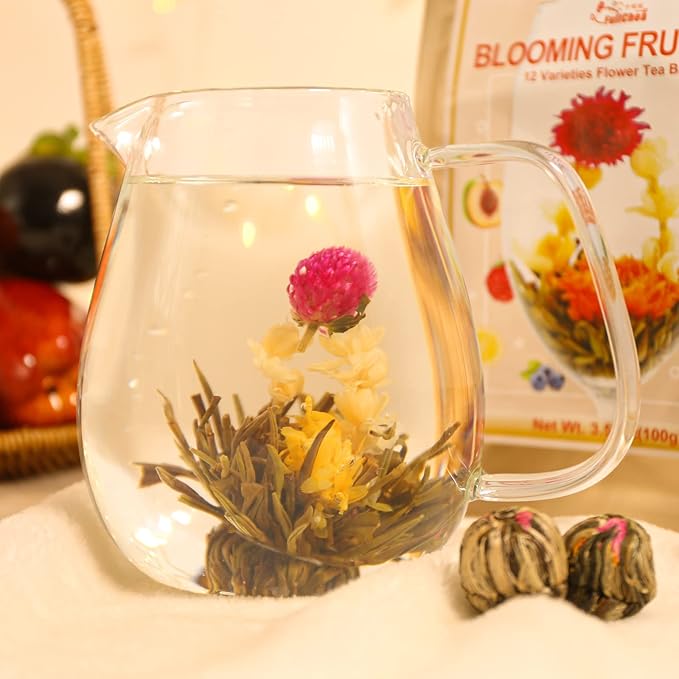 FullChea - Blooming Flowering Tea, 12 Unique Varieties - Flowering Tea in 12 Delicious Fruit Flavors - Gift For Tealovers, Christmas, Anniversary, Valentine, Birthday - Bloomnest