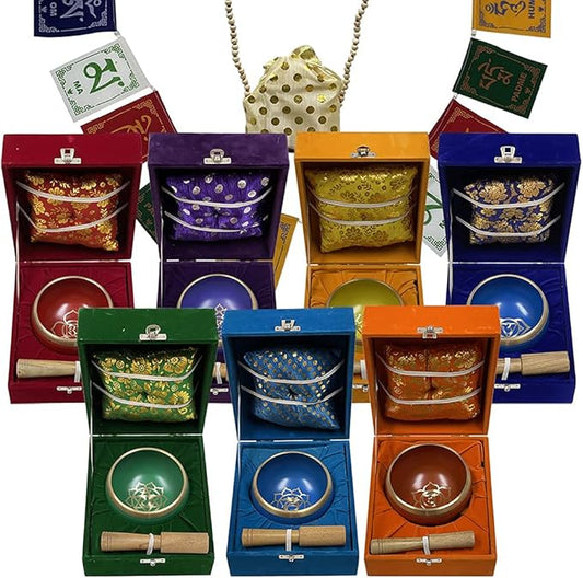 Chakra Singing Bowls Set Cuencos Tibetanos With Cushion Mallet Tulsi Beads Mala Tibetan Prayer Flag For Meditation Mindfulness - Style2 Size Medium TRUMIRI