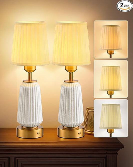 JACKYLED 2 Pack New Upgraded Rechargeable Table Lamps,5400mAh Battery Operated Cordless Table Lamp，Portable Indoor/Outdoor Desk Lamp,Modern Ceramic Lamp for Dinning Room, Bedroom,Patio - Bloomnest